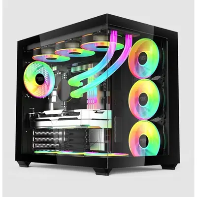 KEEP OUT Számítógépház - XC-800 PRO (fekete, ablakos, 4x12cm ARGB venti, microATX, 2xUSB2.0, 1xUSB3.0)