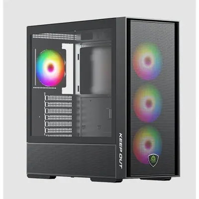 KEEP OUT Számítógépház - XC-805 MESH (fekete, ablakos, 6x12cm ARGB venti, microATX, 2xUSB2.0, 2xUSB3.0)