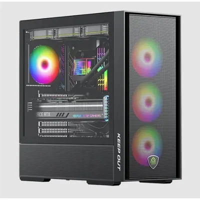 KEEP OUT Számítógépház - XC-805 MESH (fekete, ablakos, 6x12cm ARGB venti, microATX, 2xUSB2.0, 2xUSB3.0) – 2. kép