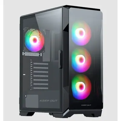 KEEP OUT Számítógépház - XC-901 PRO (fekete, ablakos, 4x12cm ARGB venti, microATX, 1xUSB3.0, 1xType-C)