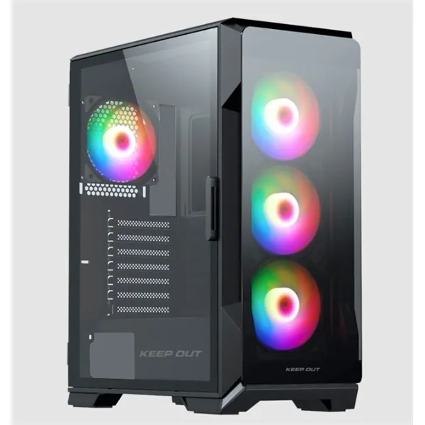 KEEP OUT Számítógépház - XC-901 PRO (fekete, ablakos, 4x12cm ARGB venti, microATX, 1xUSB3.0, 1xType-C)