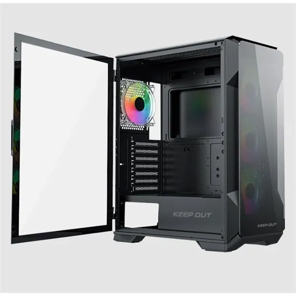 KEEP OUT Számítógépház - XC-901 PRO (fekete, ablakos, 4x12cm ARGB venti, microATX, 1xUSB3.0, 1xType-C) – 3. kép