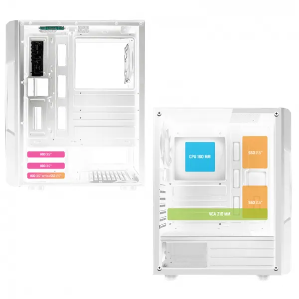 Spirit of Gamer Számítógépház - CLONE 3 White (fekete, ablakos, 2x12cm ventilátor, alsó táp, ATX, 1xUSB3.0, 2xUSB2.0) – 8. kép
