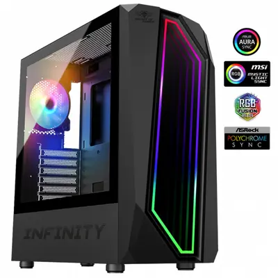 Spirit of Gamer Számítógépház - INFINITY Black (fekete, ablakos, 2x12cm ventilátor, alsó táp,  ATX, 1xUSB3.0, 2xUSB2.0) – 2. kép