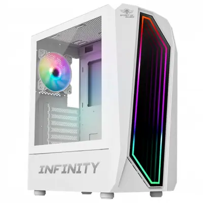 Spirit of Gamer Számítógépház - INFINITY White (fekete, ablakos, 2x12cm ventilátor, alsó táp,  ATX, 1xUSB3.0, 2xUSB2.0)