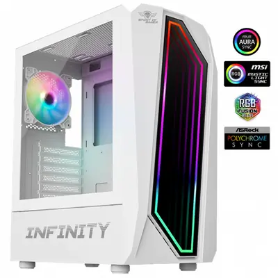 Spirit of Gamer Számítógépház - INFINITY White (fekete, ablakos, 2x12cm ventilátor, alsó táp,  ATX, 1xUSB3.0, 2xUSB2.0) – 2. kép