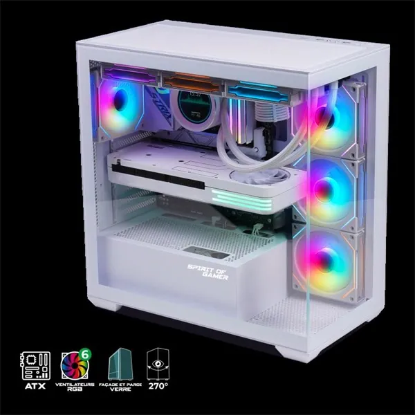 Spirit of Gamer Számítógépház - SPARK Arctic (fehér, ablakos, 6x12cm ventilátor, alsó táp, ATX, 2xUSB3.0, 1xUSB-C) – 4. kép