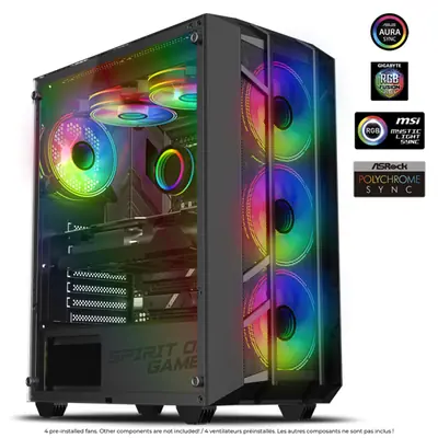 Spirit of Gamer Számítógépház - REBEL NX Black (fekete, ablakos, 4x12cm ventilátor, alsó táp,  ATX, 1xUSB3.0, 2xUSB2.0) – 2. kép
