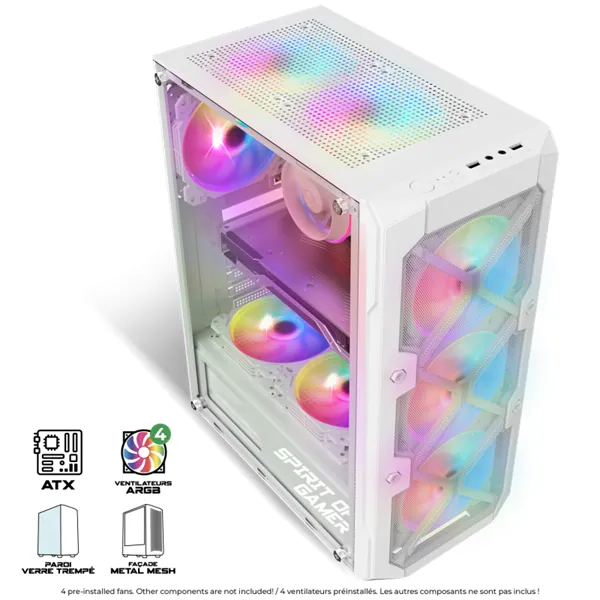Spirit of Gamer Számítógépház - REBEL XT White (fekete, ablakos, 4x12cm ventilátor, alsó táp, ATX, 1xUSB3.0, 2xUSB2.0) – 3. kép