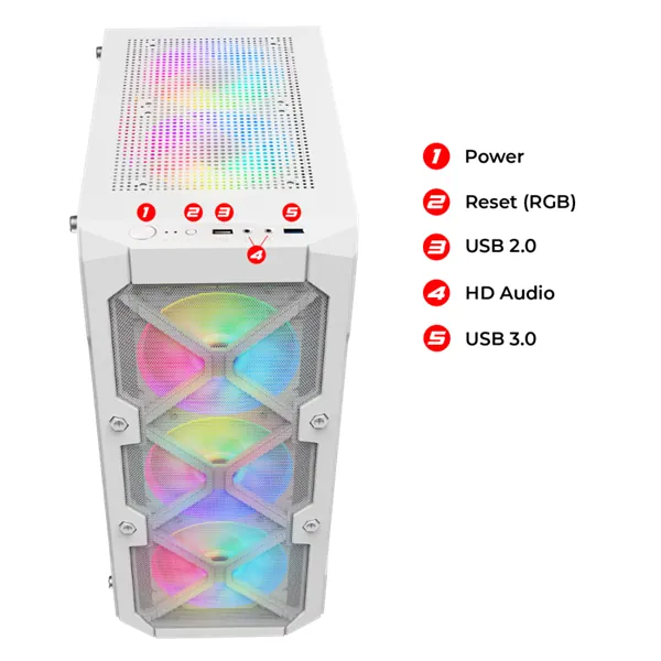 Spirit of Gamer Számítógépház - REBEL XT White (fekete, ablakos, 4x12cm ventilátor, alsó táp, ATX, 1xUSB3.0, 2xUSB2.0) – 4. kép