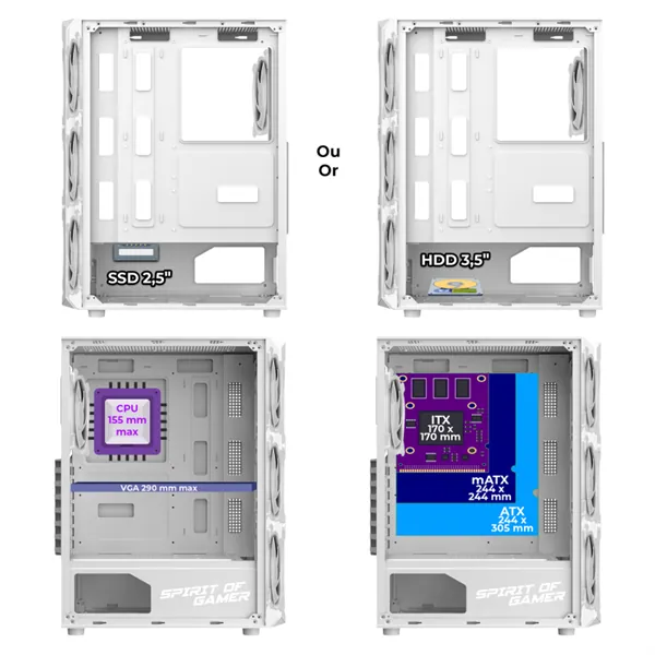 Spirit of Gamer Számítógépház - REBEL XT White (fekete, ablakos, 4x12cm ventilátor, alsó táp, ATX, 1xUSB3.0, 2xUSB2.0) – 7. kép
