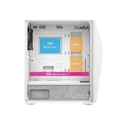 Spirit of Gamer Számítógépház - CLONE 4 White (fekete, ablakos, 2x12cm ventilátor, alsó táp,  ATX, 1xUSB3.0, 2xUSB2.0) – 2. kép
