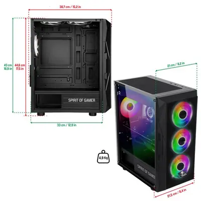 Spirit of Gamer Számítógépház - Rogue VII RGB (fekete, ablakos, 6x12cm ventilátor, alsó táp,  mATX, 1xUSB3.0, 2xUSB2.0) – 2. kép