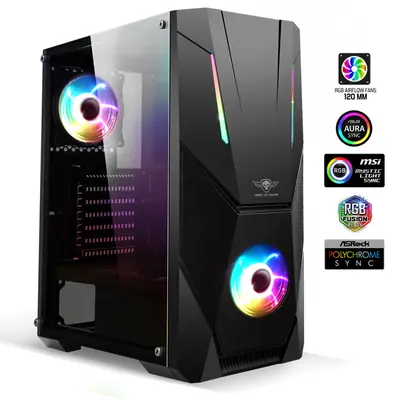 Spirit of Gamer Számítógépház - Rogue V RGB (fekete, ablakos, 2x12cm ventilátor, alsó táp,  ATX, 1xUSB3.0, 2xUSB2.0)
