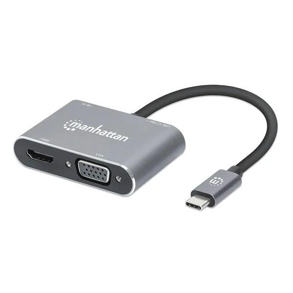 Manhattan Kábel átalakító - USB-C to HDMI & VGA 4-in-1 (HDMI, VGA USB-A, USB-C PD (87 W))