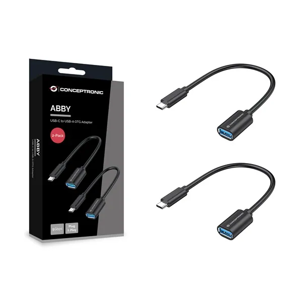 Conceptronic Kábel - ABBY11B (USB-C to USB-A, fekete) 2db/csomag – 2. kép