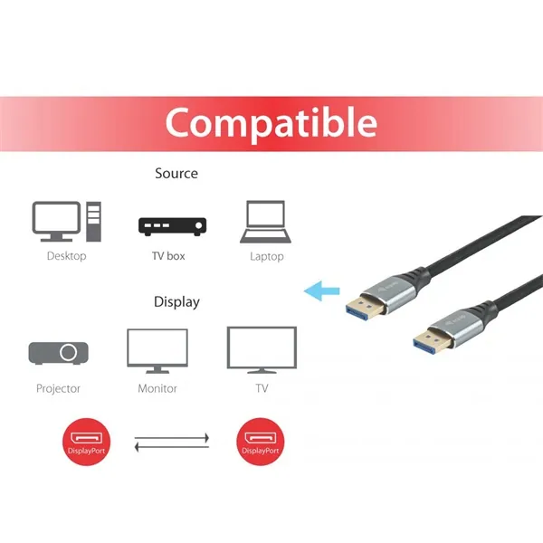 Equip Kábel - 119283 (Premium, DisplayPort2.1 kábel, 4K/240Hz, apa/apa, fekete, 3m) – 2. kép