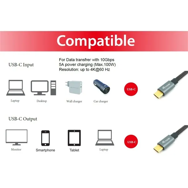 Equip Kábel - 128354 (USB-C 3.2 Gen2 to USB-C, apa/apa, PD:100W, fekete, 1m) – 7. kép