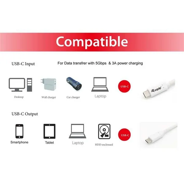 Equip Átalakító Kábel - 128361 (USB-C 3.2 Gen1 to USB-C, apa/apa, PD:60W, fehér, 1m) – 5. kép