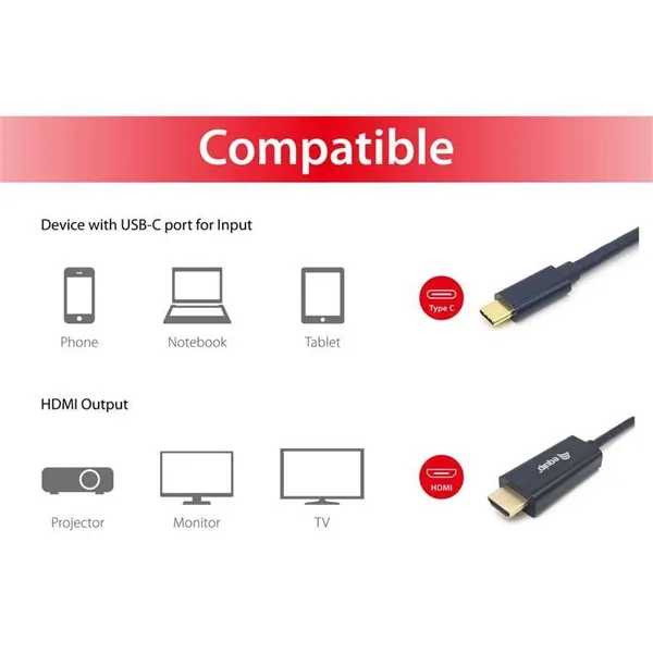 Equip Kábel - 133412 (USB-C to HDMI, apa/apa, 4K/30Hz, műanyag burkolat, 2m) – 4. kép
