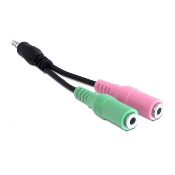 Delock Jack stereo 3,5mm (4pin) -> 2db Jack stereo 3,5mm (3pin) M/F adapter 0.1m fekete