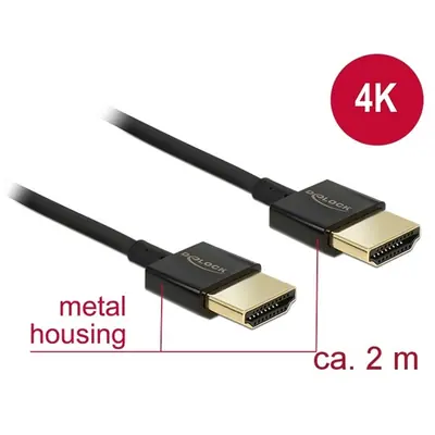 Delock HDMI 2.0 M/M video jelkábel 2m fekete slim premium 4K 60Hz