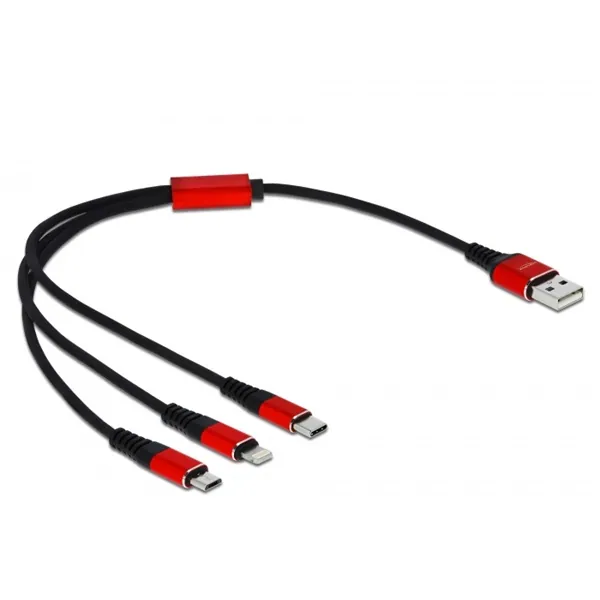 Delock Kábel - 85891 (USB2.0 - microUSB, Lightning, USB Type-C töltő kábel készlet, fekete, 30cm) – 2. kép
