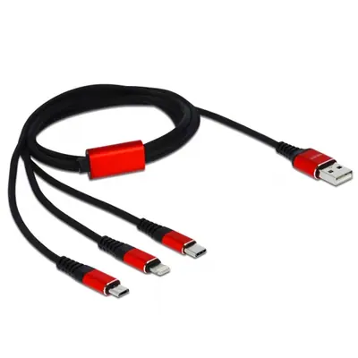 Delock Kábel - 85892 (USB2.0 - microUSB, Lightning, USB Type-C töltő kábel készlet, fekete, 1m) – 2. kép