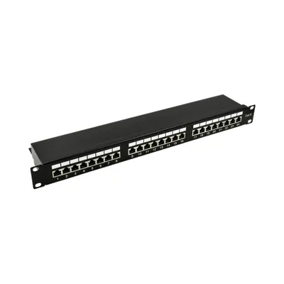Walisec patch panel - PP-P6S2401 (24 port, Cat6, 1U, árnyékolt, fekete)