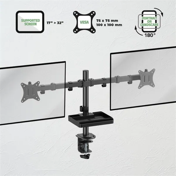 Advance Monitor Asztali konzol - XTENDMOUNTS Dual (17-32", Max.: 2x9kg, dönthető, forgatható, fekete) – 3. kép