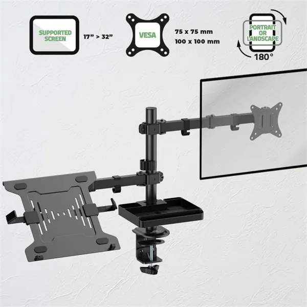 Advance Monitor/Notebook Asztali konzol - XTENDMOUNTS FLEX (17-32", Max.: 2x9kg, dönthető, forgatható, fekete) – 3. kép