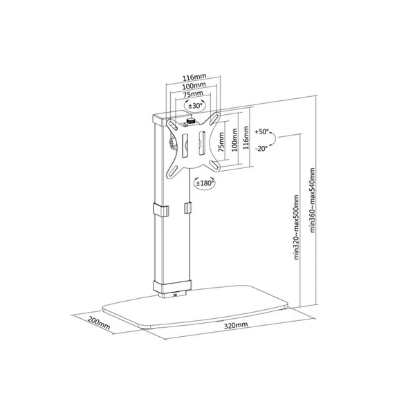 Equip Monitor Asztali állvány - 650126 (17"-32", 1 monitor, dönthető, forgatható, állítható magasság, Max.:2x9kg,fekete) – 6. kép