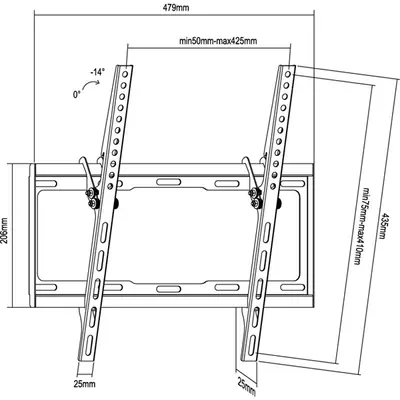 Equip TV Fali konzol - 650311 (32"-55", dönthető, faltávolság: 25mm, Max.: 35kg, fekete) – 2. kép