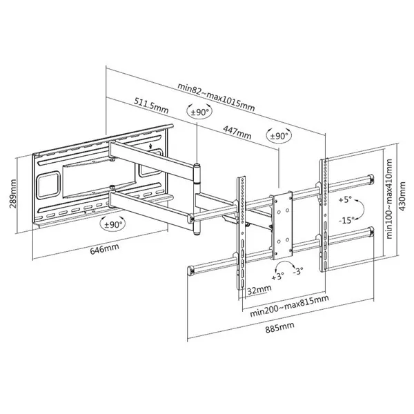 Equip TV Fali konzol - 650327 (43"-80", Max.: 50kg, dönthető, forgatható, fekete) – 5. kép