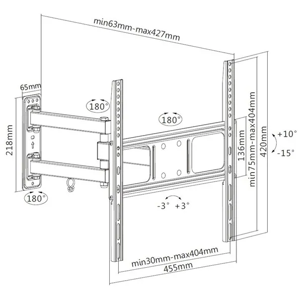Equip TV Fali konzol - 650341 (32"-55", Max.: 35kg, dönthető, forgatható, fekete) – 6. kép
