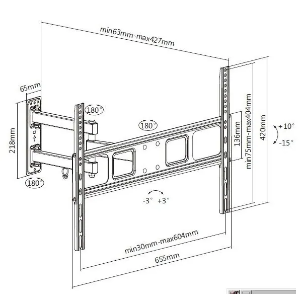 Equip TV Fali konzol - 650342 (37"-70", Max.: 35kg, dönthető, forgatható, fekete) – 7. kép
