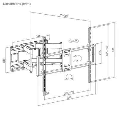 Equip TV Fali konzol - 650343 (60"-120", Max.: 120kg, dönthető, forgatható, fekete) – 2. kép