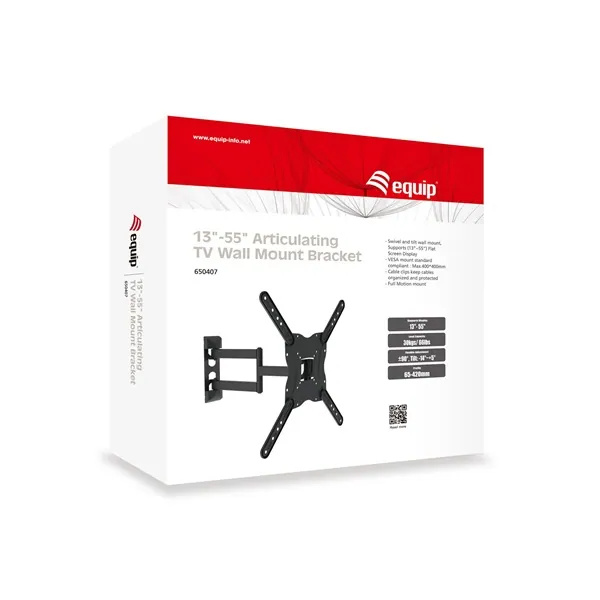 Equip TV Fali konzol - 650407 (23"-55", dönthető, forgatható, kihúzható, Max.: 30kg, fekete) – 3. kép