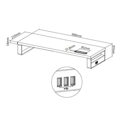 Equip Monitor Asztali állvány - 650881 (3x USB2.0, csúszásmentes, telefontartó, Max.: 15kg, acél, fekete) – 2. kép