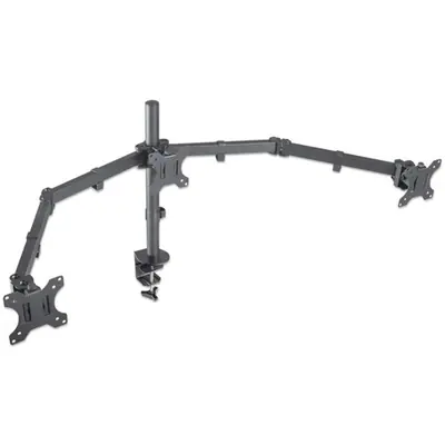 Manhattan asztali állvány - Dupla karos, 3db monitor részére (max.VESA:75x75, 13"-27"-ig, 7kg, fekete)