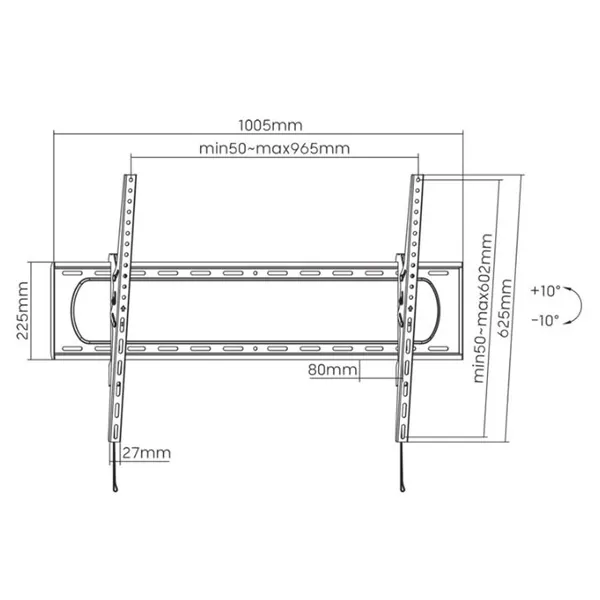 Manhattan TV állvány - Fali dönthető TV állvány Fekete (max.VESA:900x600)(60"-120"-ig) 120kg teherbírás – 3. kép
