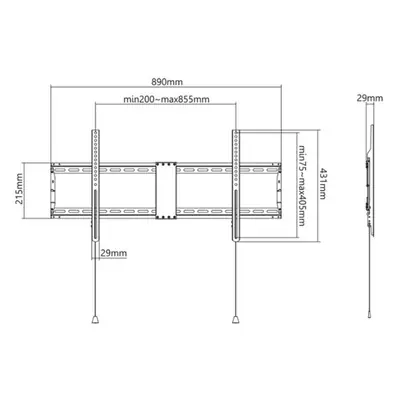 Manhattan TV állvány - Fali fix ultravékony TV állvány Fekete (max.VESA:800x400)(43"-100"-ig) 70kg teherbírás – 2. kép