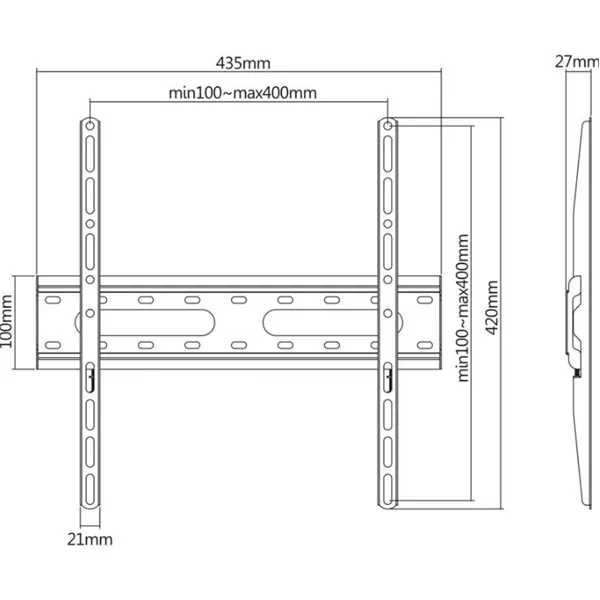 Manhattan TV állvány - Fali fix ultravékony TV állvány Fekete (max.VESA:400x400)(32"-55"-ig) 45kg teherbírás – 3. kép