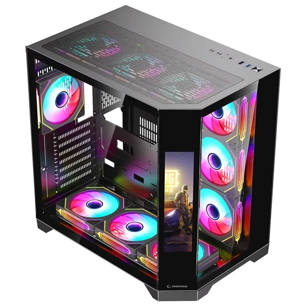 Rampage Számítógépház - NOVA (fekete; üveg; ATX; 9,17" TFT kijelző, 7x120mm RGB, 1xUSB3.0 + 1xUSB2.0) – 3. kép