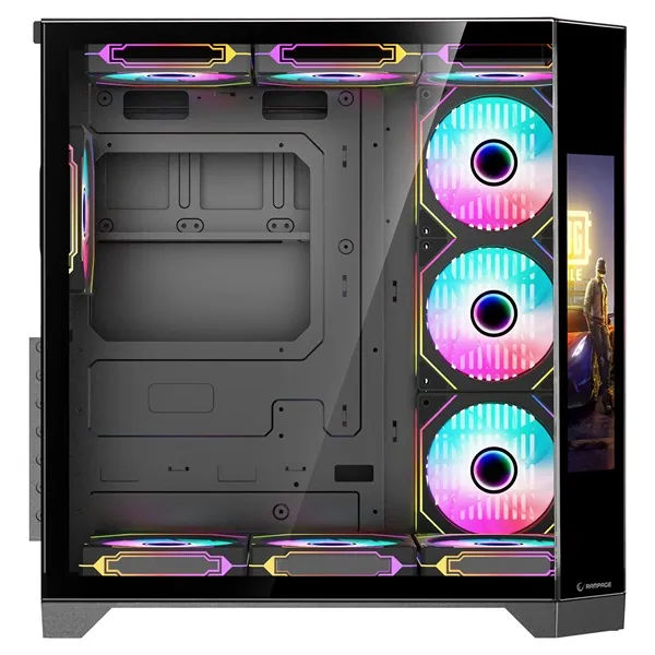Rampage Számítógépház - NOVA (fekete; üveg; ATX; 9,17" TFT kijelző, 7x120mm RGB, 1xUSB3.0 + 1xUSB2.0) – 4. kép