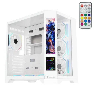 Rampage Számítógépház - NOVA V2 (fehér; üveg; ATX; 9,17" LCD kijelző, 7x120mm A-RGB, 1xUSB3.0 + 1xUSB-C)