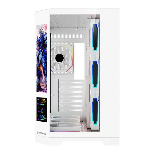 Rampage Számítógépház - NOVA V2 (fehér; üveg; ATX; 9,17" LCD kijelző, 7x120mm A-RGB, 1xUSB3.0 + 1xUSB-C) – 2. kép