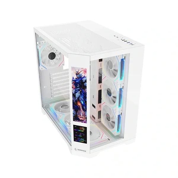 Rampage Számítógépház - NOVA V2 (fehér; üveg; ATX; 9,17" LCD kijelző, 7x120mm A-RGB, 1xUSB3.0 + 1xUSB-C) – 3. kép