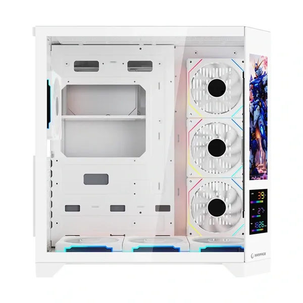 Rampage Számítógépház - NOVA V2 (fehér; üveg; ATX; 9,17" LCD kijelző, 7x120mm A-RGB, 1xUSB3.0 + 1xUSB-C) – 5. kép