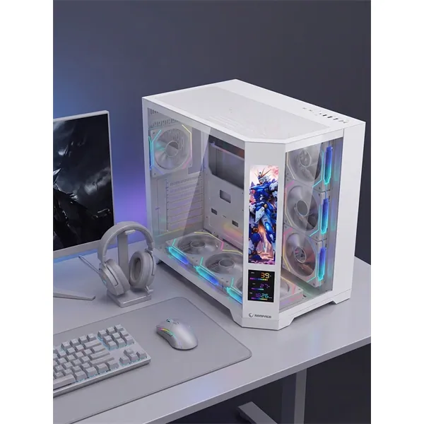 Rampage Számítógépház - NOVA V2 (fehér; üveg; ATX; 9,17" LCD kijelző, 7x120mm A-RGB, 1xUSB3.0 + 1xUSB-C) – 8. kép
